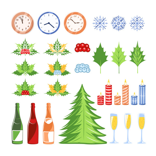 圣诞元素设置孤立的白色图片下载