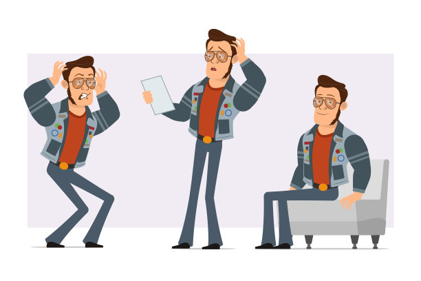 卡通强大的迪斯科男子角色设置图片下载