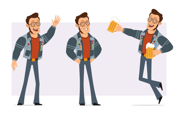 卡通强大的迪斯科男子角色设置图片下载