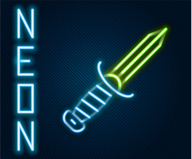 发光的霓虹灯线军用刀图标孤立上图片下载