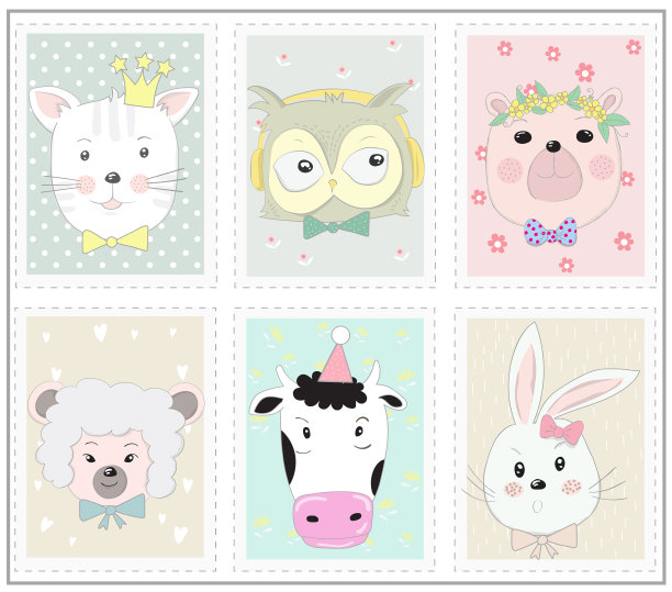 可爱的动物卡通在画框手图片下载