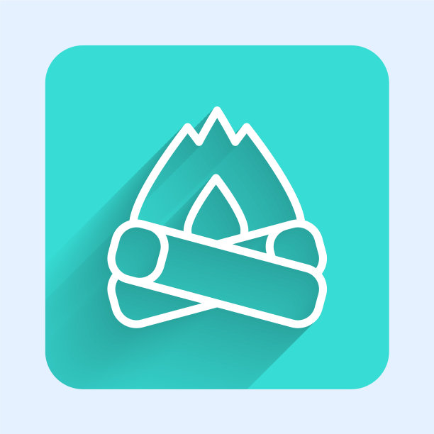 白色线篝火图标孤立与长影子图片下载