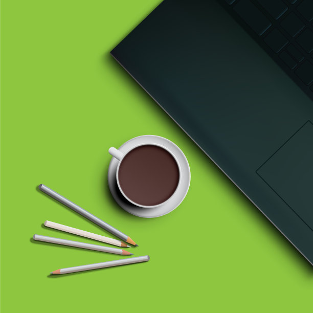 黑色的笔记本电脑和一杯咖啡图片下载