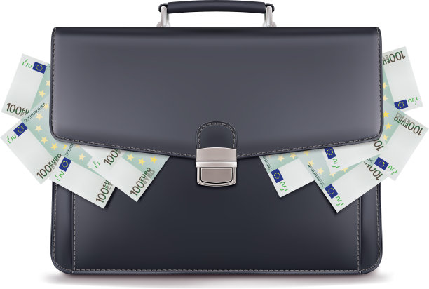欧元堆在公文包里创意图片下载
