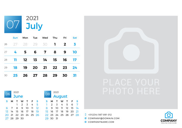 日历为2021年7月设计打印图片下载