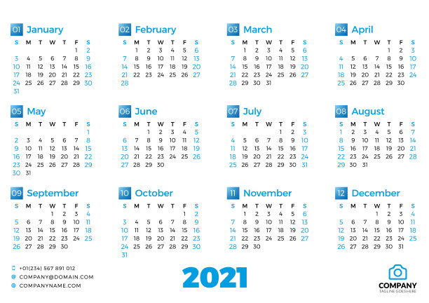 简单的日历模板为2021年一周图片下载
