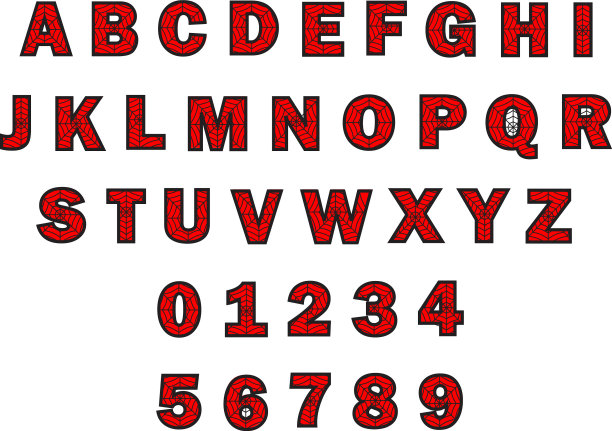 蜘蛛字母表和数字万圣节字母图片下载