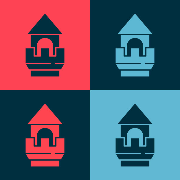 波普艺术城堡塔图标孤立在颜色上图片下载