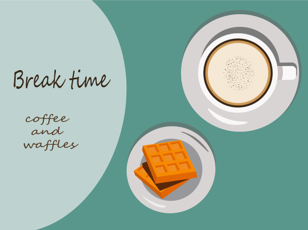 杯咖啡和巧克力华夫饼俯视图图片下载