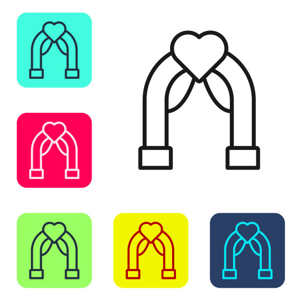 黑色线婚礼拱门图标孤立在白色图片下载