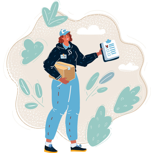 女快递员与包裹盒子和检查表图片下载