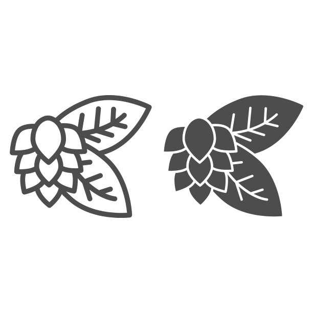 叶子和啤酒花线和固体图标精酿啤酒图片下载