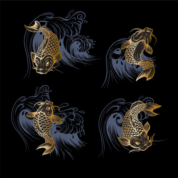 金鱼锦鲤日本复古印花图片下载