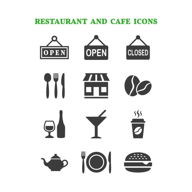 餐厅和咖啡馆图标设置在白色背景图片下载