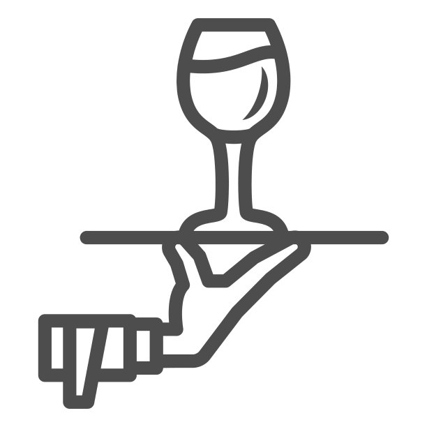 酒杯上的酒在托盘上的手线图标酒图片下载