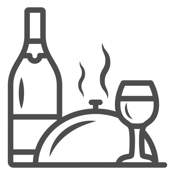 酒瓶，酒杯和食物托盘线图标图片下载