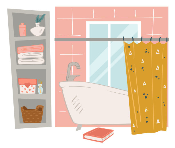 浴室内部设计浴缸和搁板图片下载