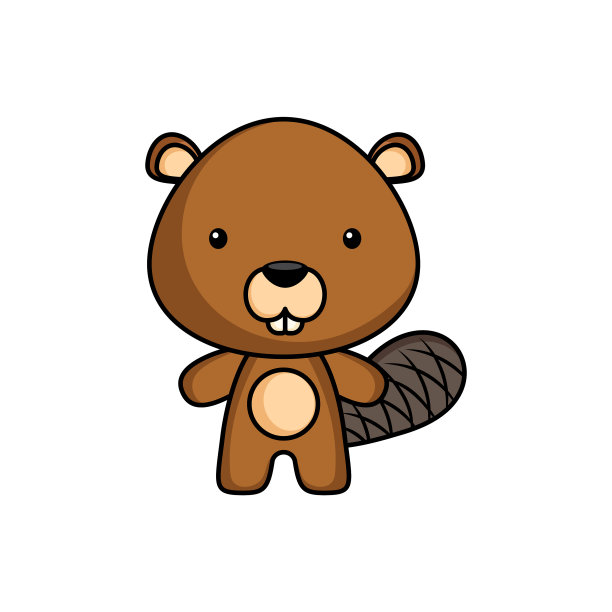 可爱的卡通海狸标志模板上的白色图片下载