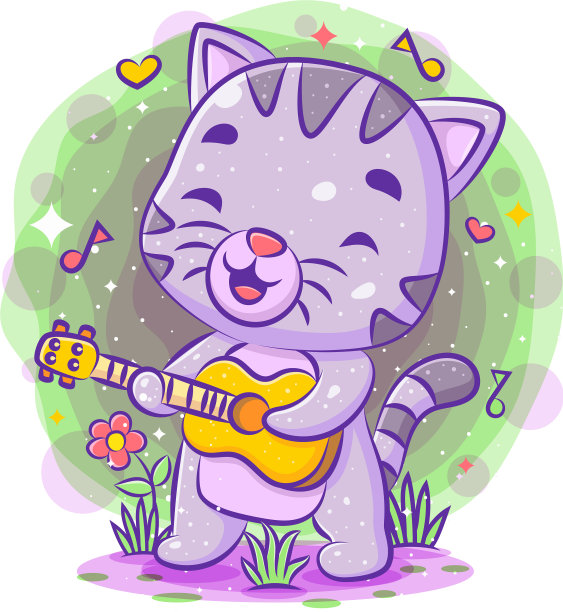 可爱的猫唱歌和弹吉他图片下载
