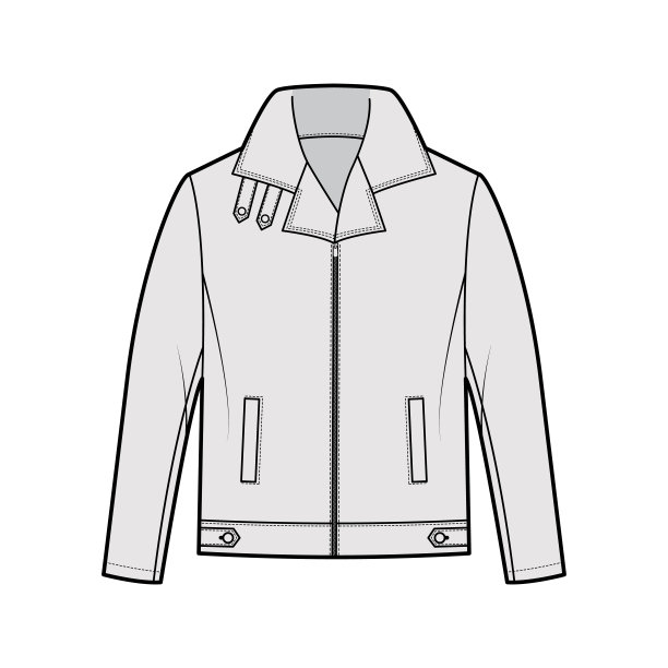 拉链轰炸机皮夹克技术时尚插图标签，超大，厚领，长袖，贴边口袋图片下载