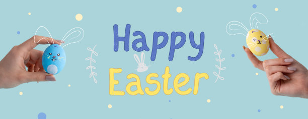 复活节快乐节日背景彩蛋兔子手图片下载