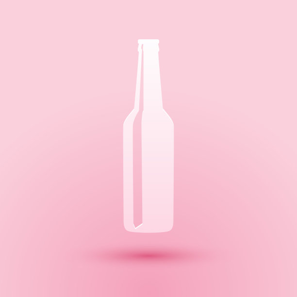 剪纸啤酒瓶图标孤立在粉红色图片下载