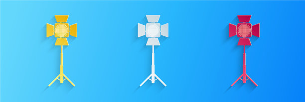 剪纸电影聚光灯图标孤立在蓝色图片下载