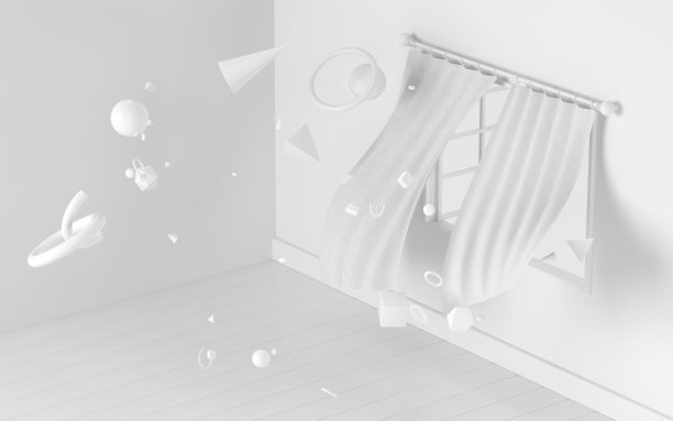 创意室内场景与飞行几何，3d渲染。图片下载