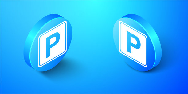 等距停车标志图标孤立在蓝色图片下载