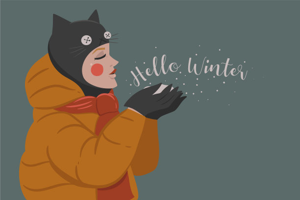 女孩戴着一顶有猫耳朵和铭文的帽子图片下载