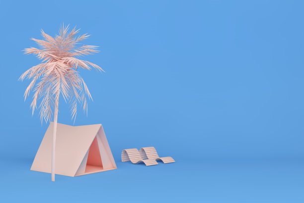 3D夏季，旅游和假日概念在蓝色背景图片下载