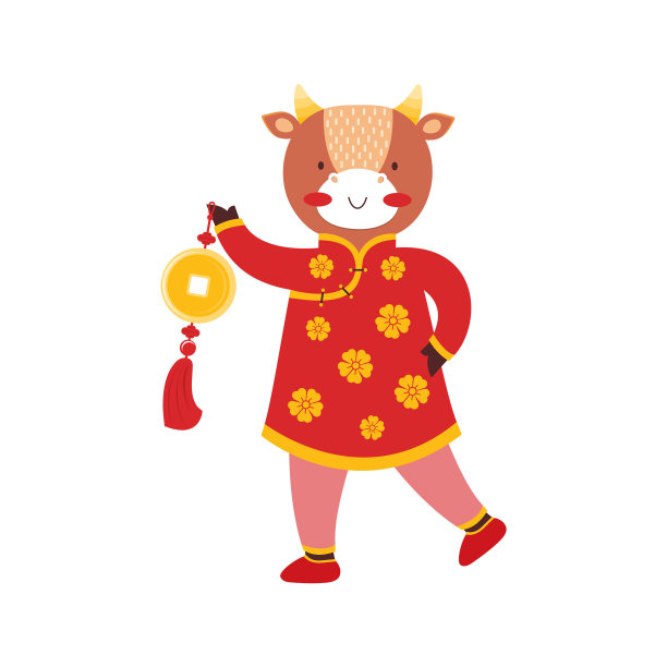 可爱的牛娃与老金币好运图片下载