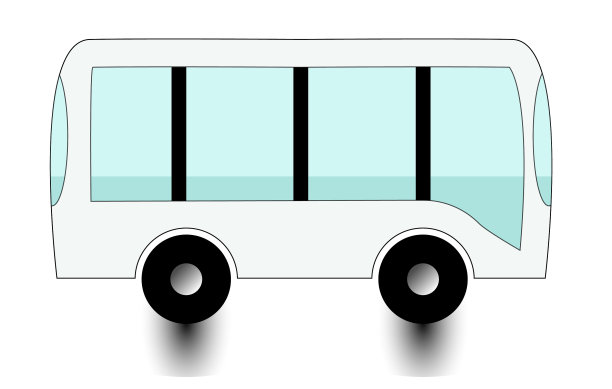 车轮下有影子的白色卡通巴士图片下载
