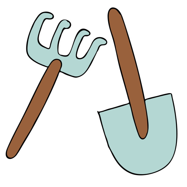 花园工具-铲和耙园艺，矢量涂鸦元素，儿童插图，春天图片下载