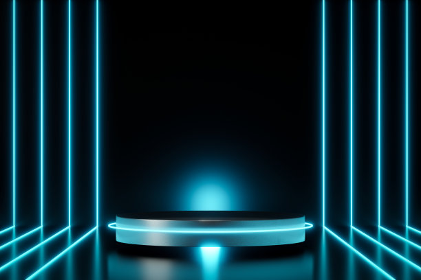 3d渲染空霓虹圆柱体裙房。图片下载