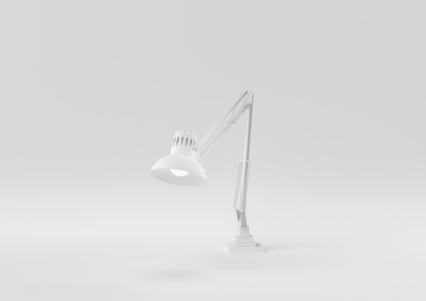 白色背景的白色台灯。最小概念创意。单色。3 d渲染。图片下载