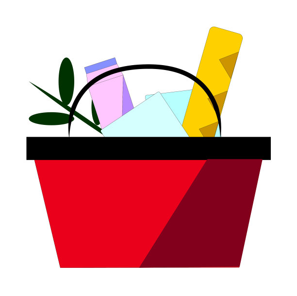 装满杂货的红色塑料购物篮图片下载