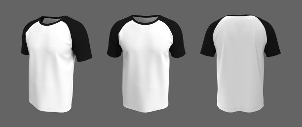 男士短袖raglan t恤模型在前面，侧面和背面的观点图片下载