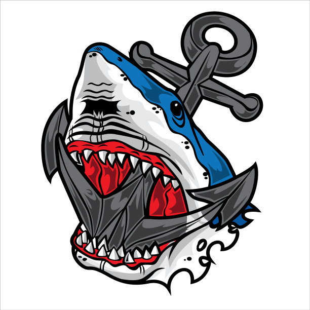 头鲨锚愤怒的标志黑色图片下载