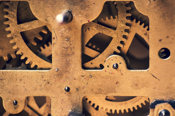 模拟时钟金属齿轮极端微距拍摄图片下载