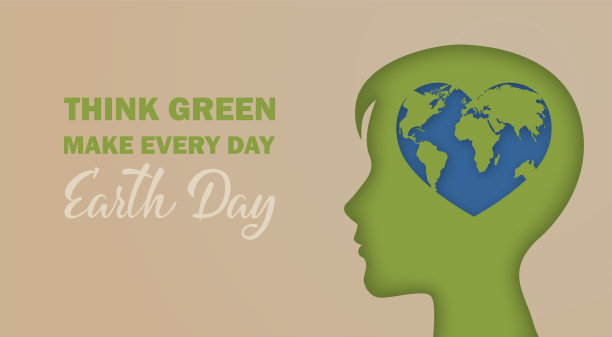 地球日。心形的地球，里面有一个人的头部剪影。图片下载