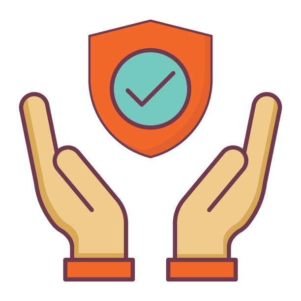 一般保险矢量，非寿险保单商业风险保护概念手与盾彩色线图标图片下载