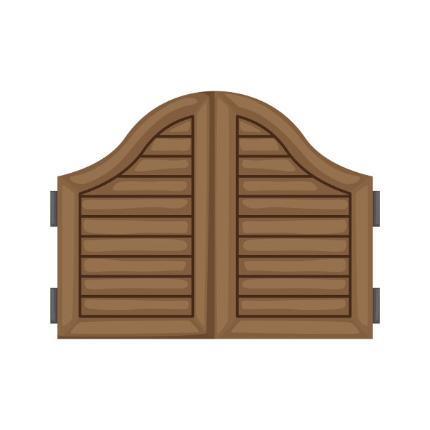 狂野西部平面图标。附件或对象游戏和应用程序ui图标。轿车的木质门图片下载