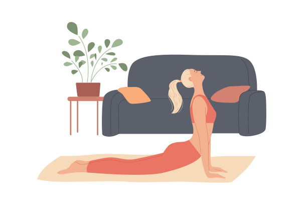 女人在家锻炼，伸展曲线她图片下载