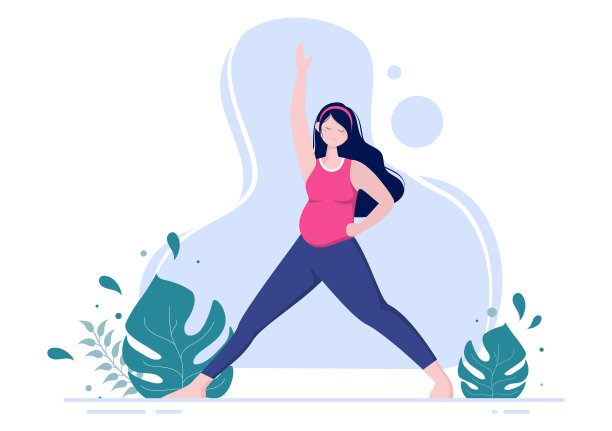 孕妇瑜伽：放松、冥想和平衡练习的扁平设计矢量插画图片下载