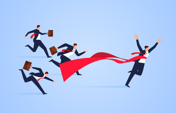 商业竞争，赢家，冠军，最快的商人撕裂终点线，概念商业图片下载