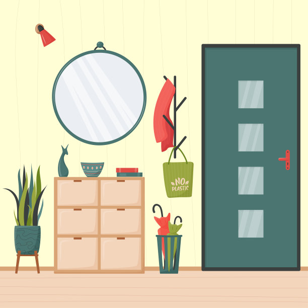 门厅内饰有时尚的家具，衣服，植物和配件图片下载