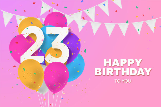 23岁生日快乐气球贺卡背景。图片下载
