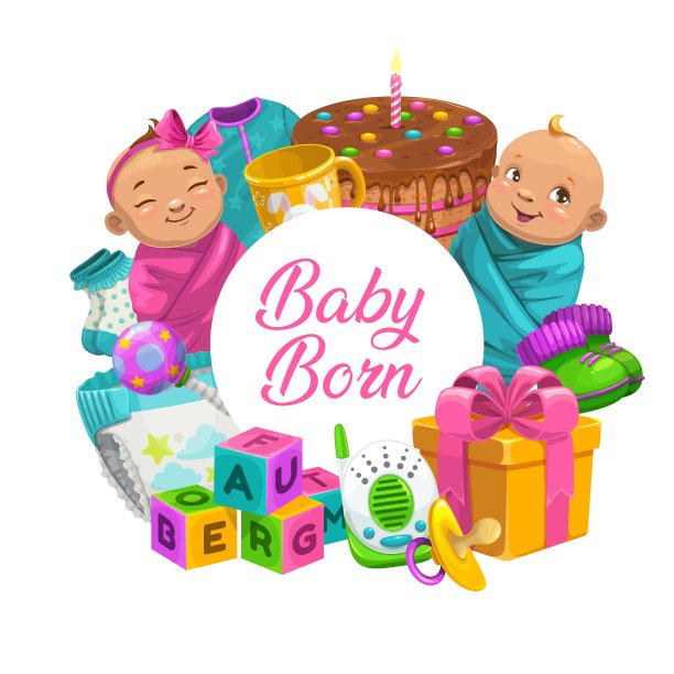 婴儿护理卡通海报与儿童玩具框架图片下载