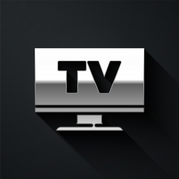 银色智能电视图标孤立在黑色背景图片下载